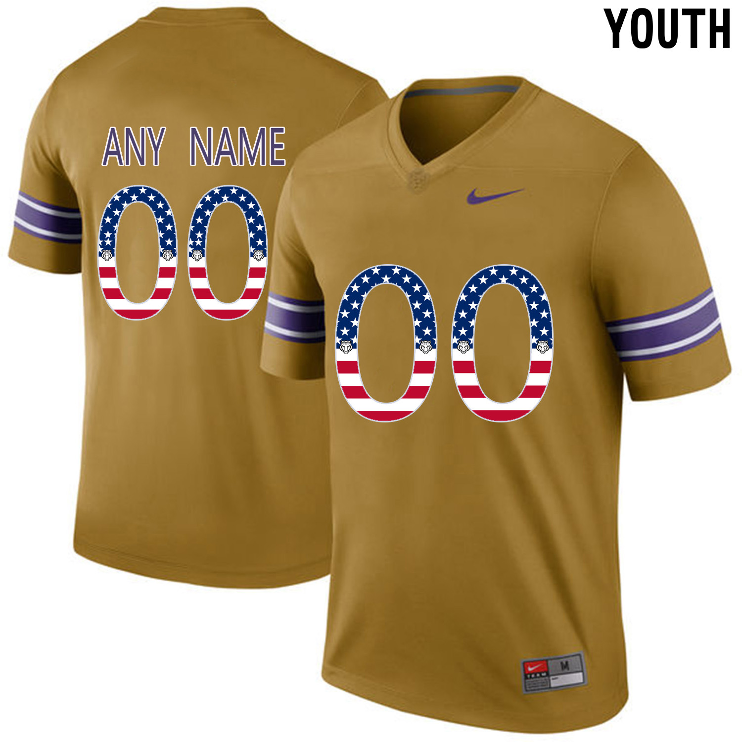 US Flag Fashion Youth LSU Tigers Customized College Football Limited Throwback Legand Jersey Gridiron Gold